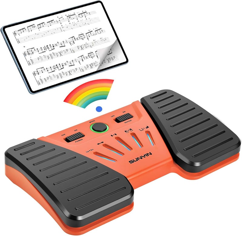 SUNYIN Wireless Page Turner Pedal Buletooth Foot Pedal Music Page Turner Pedal for Phones Ipad Tablets Phone Rechargeable（orange) - Image 1